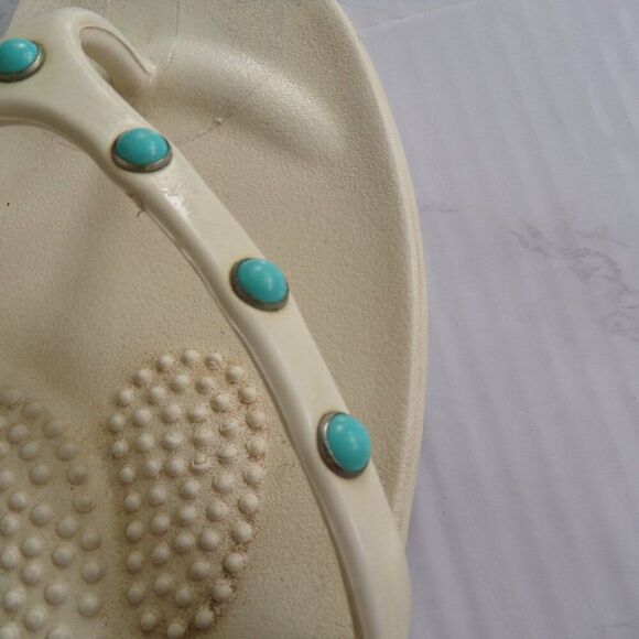OKA b white and turquoise flip flops M - Picture 4 of 7
